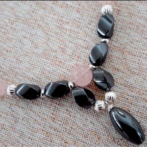 Rose Quartz & Hematite Necklace Set i